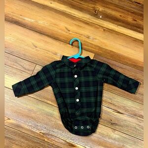 0/3 month Ric Rac & Ruffles mystery plaid onesie